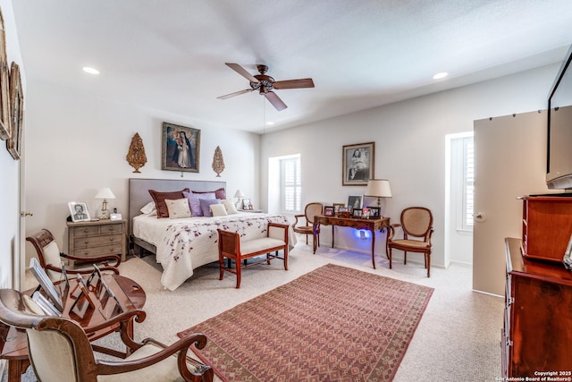7731 Broadway Unit I-42, San Antonio, TX 78209 - carpeted bedroom featuring recessed lighting and ceiling fan