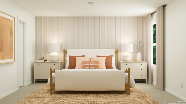 bedroom with baseboards and carpet flooring