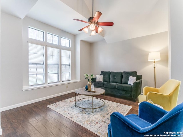 14051 Cedar Cyn, San Antonio, TX 78231 - living area with baseboards, a ceiling fan, and wood finished floors