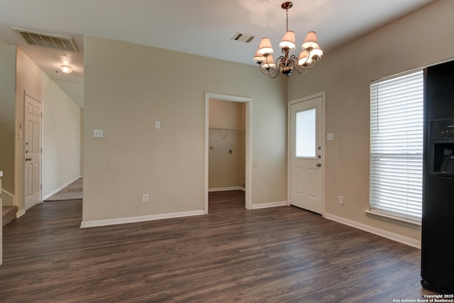 3622 Mill Mdw, San Antonio, TX 78247 - unfurnished dining area featuring a chandelier, dark wood-type flooring, and baseboards
