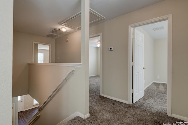 3622 Mill Mdw, San Antonio, TX 78247 - corridor with attic access, an upstairs landing, carpet, and baseboards