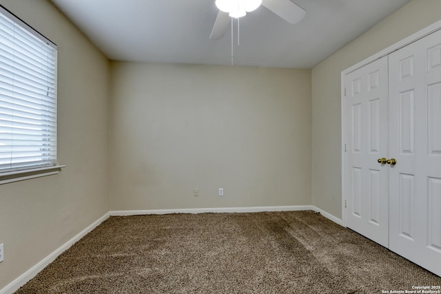 3622 Mill Mdw, San Antonio, TX 78247 - unfurnished bedroom with carpet floors, baseboards, a closet, and ceiling fan