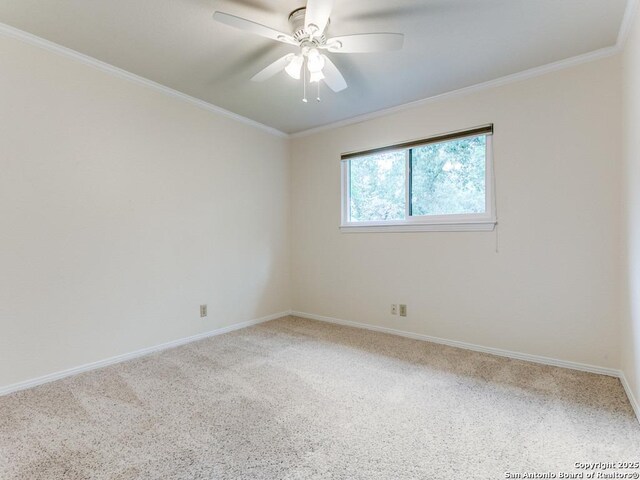 13907 Bluffmont, San Antonio, TX 78216 - carpeted spare room with baseboards, ornamental molding, and ceiling fan