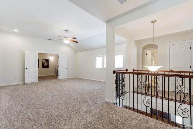 2623 Galit Cv, San Antonio, TX 78230 - unfurnished room featuring carpet floors, baseboards, ceiling fan, and lofted ceiling