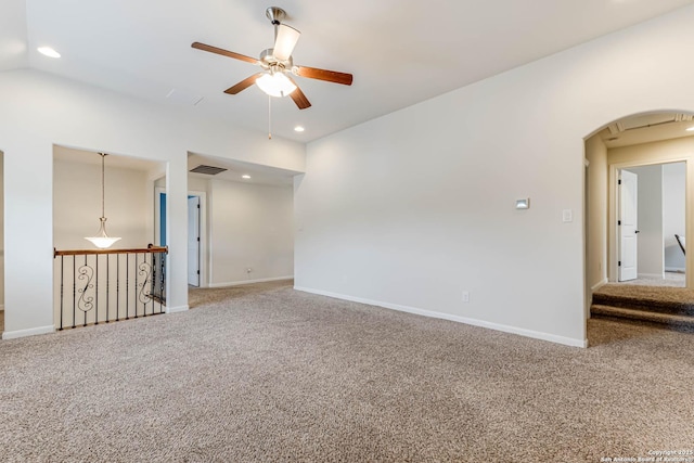 2623 Galit Cv, San Antonio, TX 78230 - carpeted spare room featuring arched walkways, ceiling fan, visible vents, and recessed lighting