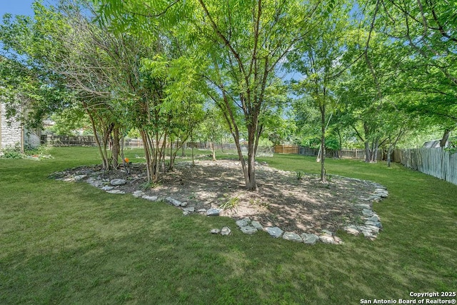 view of yard with a fenced backyard