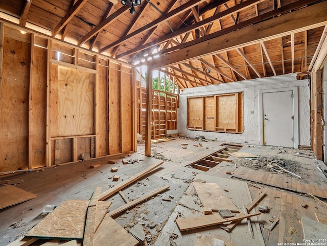 miscellaneous room featuring wood ceiling and vaulted ceiling