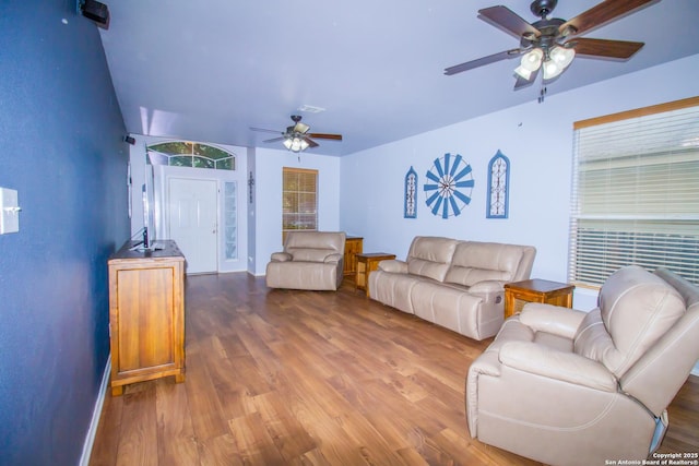 5315 Argyle, San Antonio, TX 78247 - living area with ceiling fan and wood finished floors