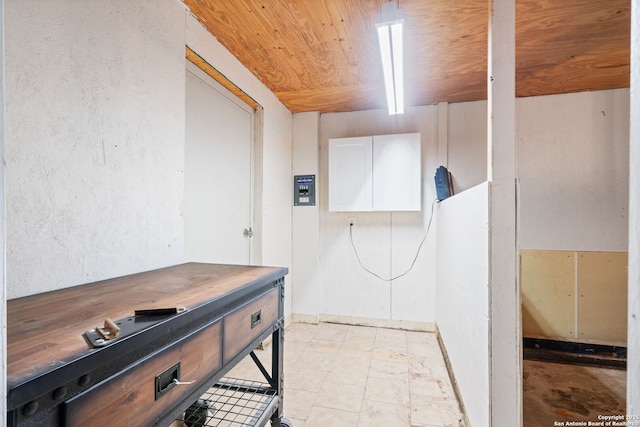 interior space featuring wooden ceiling