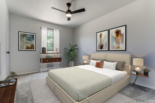 19750 Encino Way, San Antonio, TX 78259 - bedroom with light carpet, baseboards, and a ceiling fan