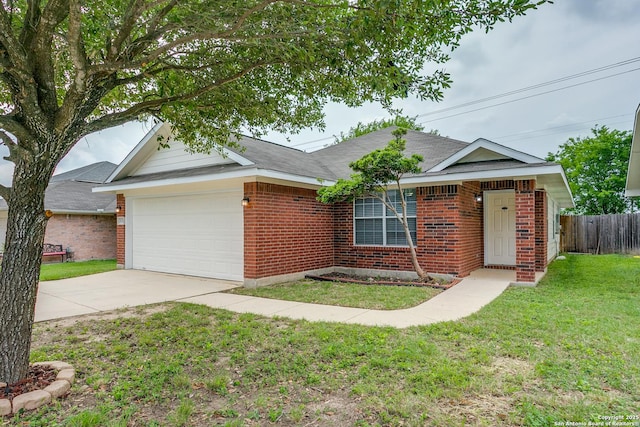 5735 Cardinal Fls, San Antonio, TX 78239 - single story home featuring brick siding, fence, a front lawn, concrete driveway, and an attached garage