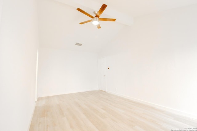 4742 Misty Run, San Antonio, TX 78217 - spare room with visible vents, beamed ceiling, baseboards, light wood-type flooring, and a ceiling fan