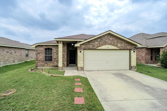 3830 Bogie Way, Converse, TX 78109 - view of front of property featuring roof with shingles, brick siding, a garage, a front yard, and concrete driveway