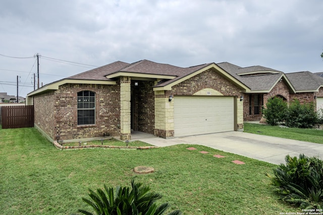 3830 Bogie Way, Converse, TX 78109 - view of front of home with fence, a shingled roof, brick siding, a garage, and driveway