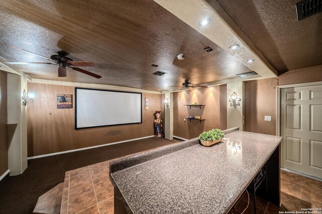 3830 Bogie Way, Converse, TX 78109 - home theater room featuring visible vents, a ceiling fan, a textured ceiling, and recessed lighting