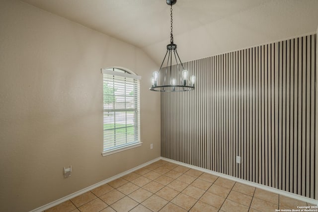 3830 Bogie Way, Converse, TX 78109 - empty room with light tile patterned flooring, baseboards, an inviting chandelier, and lofted ceiling