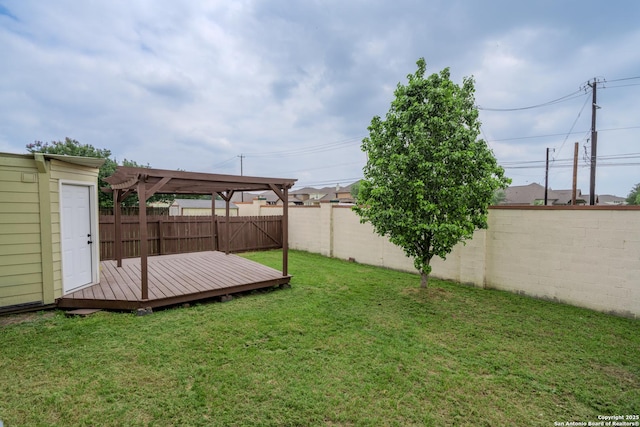 3830 Bogie Way, Converse, TX 78109 - view of yard with a wooden deck, a pergola, and a fenced backyard