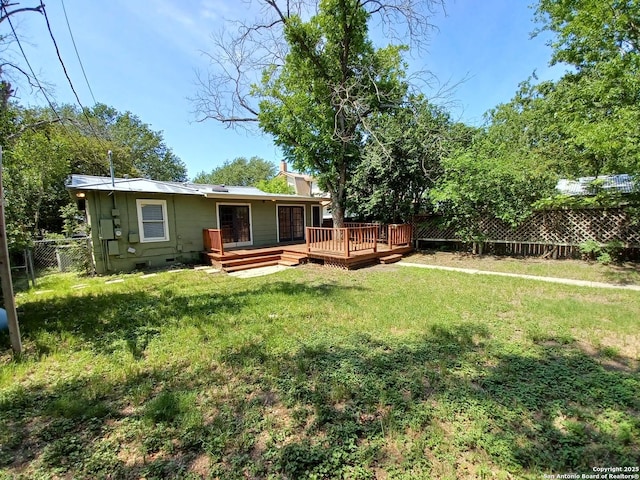 111 Blue Bonnet Blvd, Alamo Heights, TX 78209 - view of yard with a fenced backyard and a wooden deck