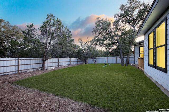 view of yard with a fenced backyard