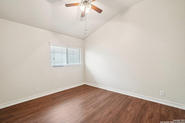 3022 Sunday Song, San Antonio, TX 78245 - spare room featuring baseboards, ceiling fan, wood finished floors, and lofted ceiling