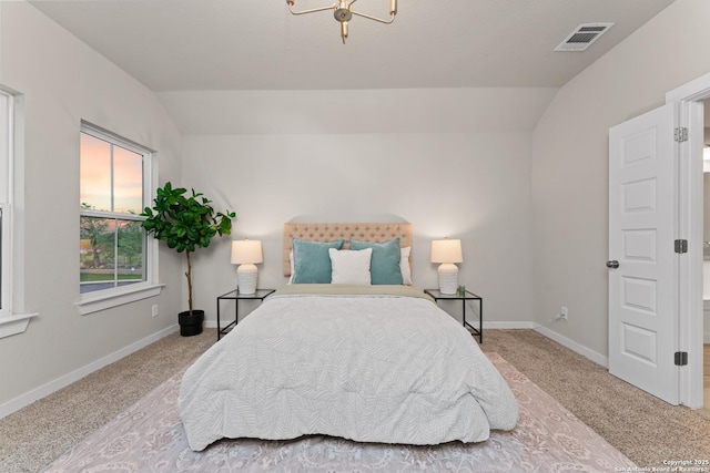 15011 Wychwood, San Antonio, TX 78233 - bedroom with carpet floors, visible vents, baseboards, and lofted ceiling