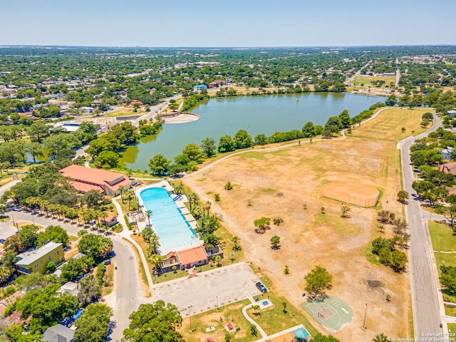 aerial view featuring a water view