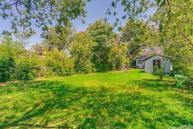 view of yard featuring an outbuilding