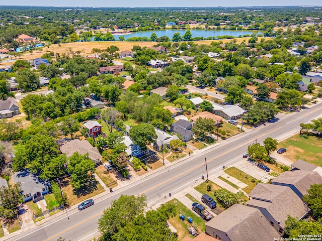 aerial view with a water view and a residential view