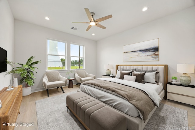 25 Main, Hempstead, TX 77445 - bedroom with visible vents, recessed lighting, ceiling fan, and light wood-type flooring