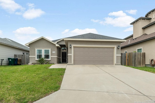 7186 Lake Placid, Corpus Christi, TX 78414 - view of front of house featuring an attached garage, stucco siding, a front yard, and fence