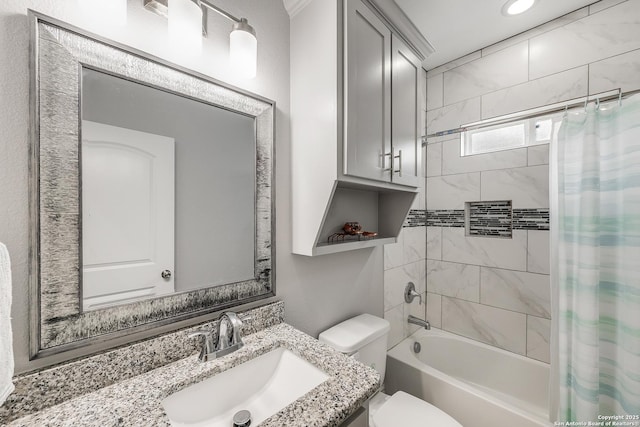 7186 Lake Placid, Corpus Christi, TX 78414 - bathroom featuring vanity, toilet, and shower / tub combo with curtain