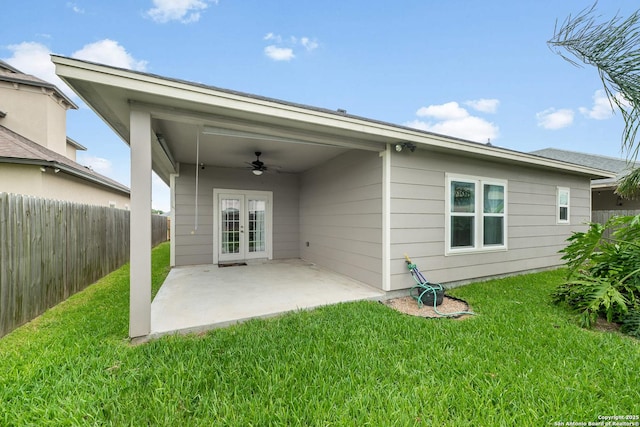 7186 Lake Placid, Corpus Christi, TX 78414 - back of house featuring ceiling fan, french doors, fence, a yard, and a patio
