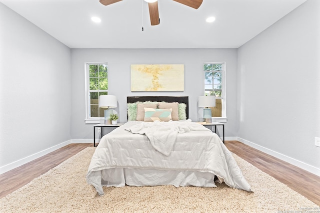 1851 Dawson St, San Antonio, TX 78202 - bedroom featuring wood finished floors, baseboards, recessed lighting, and a ceiling fan