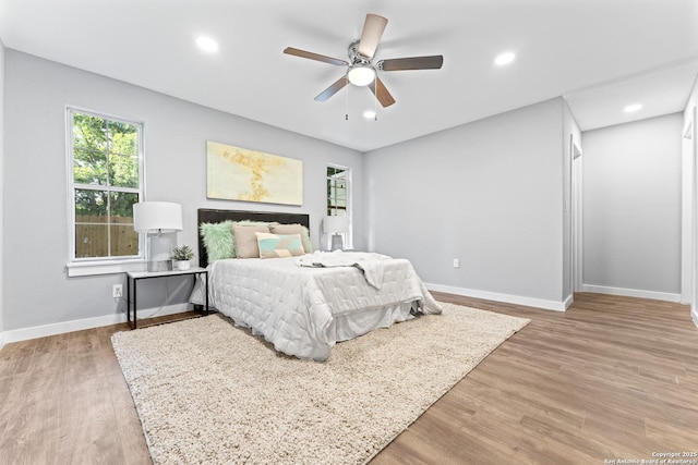 1851 Dawson St, San Antonio, TX 78202 - bedroom featuring baseboards, wood finished floors, recessed lighting, and ceiling fan