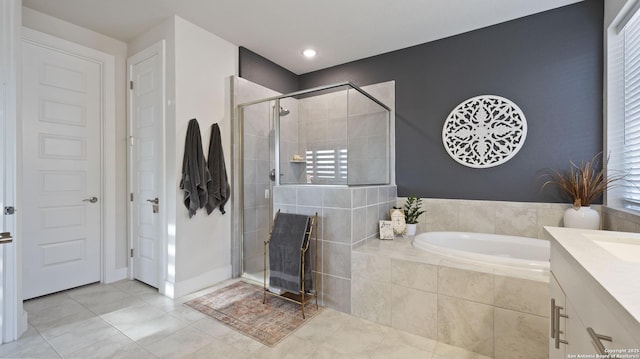 29919 Capstone Walk, Boerne, TX 78015 - full bath with a healthy amount of sunlight, tile patterned floors, a stall shower, and a bath