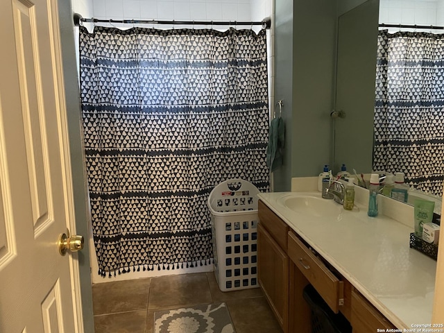 bathroom with vanity and tile patterned floors