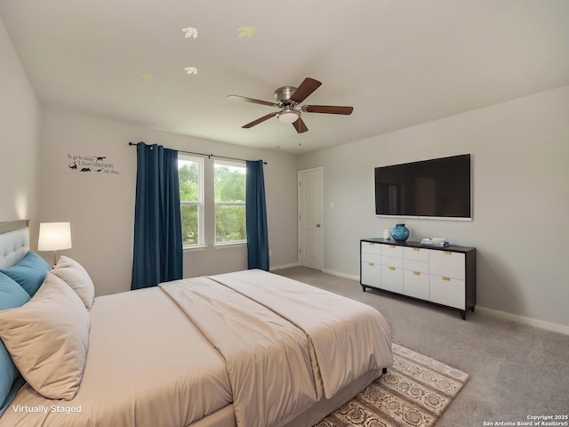 120 Lakeview Ct, Spring Branch, TX 78070 - carpeted bedroom with baseboards and a ceiling fan