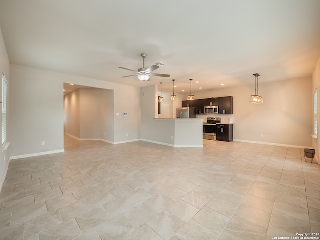120 Lakeview Ct, Spring Branch, TX 78070 - unfurnished living room featuring baseboards, recessed lighting, and ceiling fan