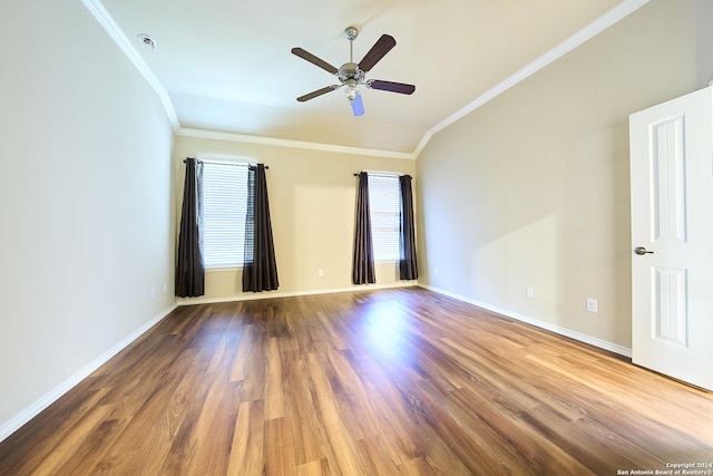 242 Posey Pass, New Braunfels, TX 78132 - empty room with ceiling fan, ornamental molding, baseboards, and wood finished floors