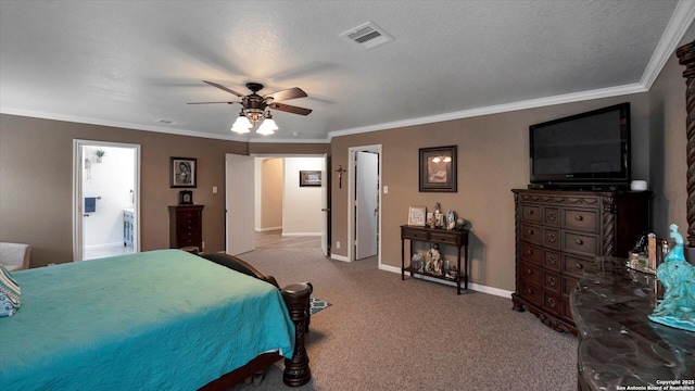 6139 Mackenzie, San Antonio, TX 78247 - bedroom with carpet, ornamental molding, ceiling fan, and baseboards