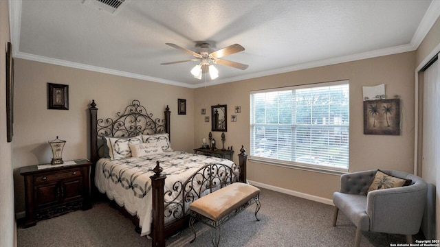 6139 Mackenzie, San Antonio, TX 78247 - carpeted bedroom featuring crown molding, baseboards, and ceiling fan