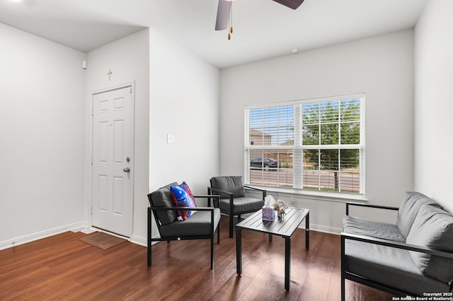 15102 Jetfire, Von Ormy, TX 78073 - sitting room featuring a ceiling fan, baseboards, and wood finished floors