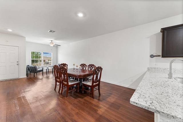15102 Jetfire, Von Ormy, TX 78073 - dining area featuring dark wood-style flooring, a ceiling fan, visible vents, and recessed lighting