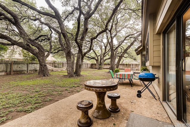 view of yard featuring a patio and a fenced backyard