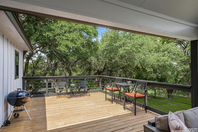 1397 Desert Gold, Boerne, TX 78006 - deck featuring area for grilling and view of wooded area