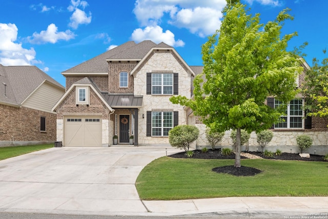 view of front of property featuring stone siding, a shingled roof, and concrete driveway