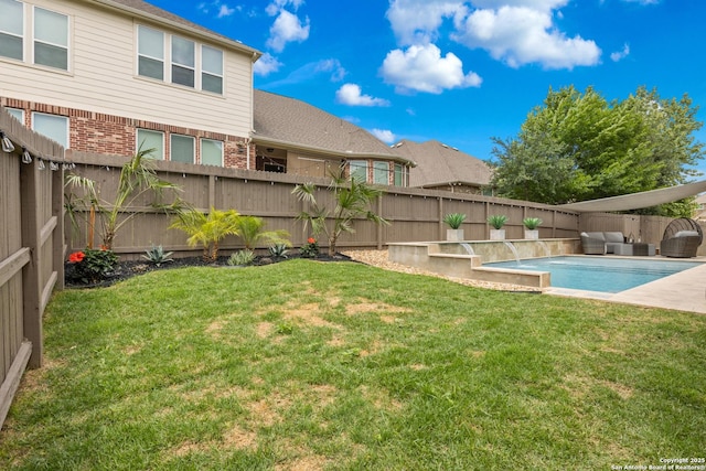 view of yard featuring a fenced backyard and an outdoor living space