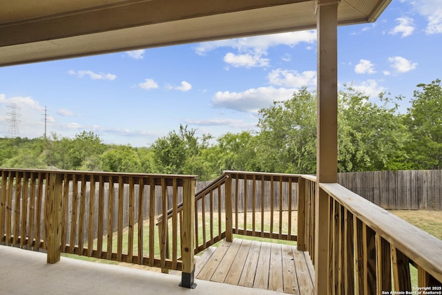 deck with a fenced backyard