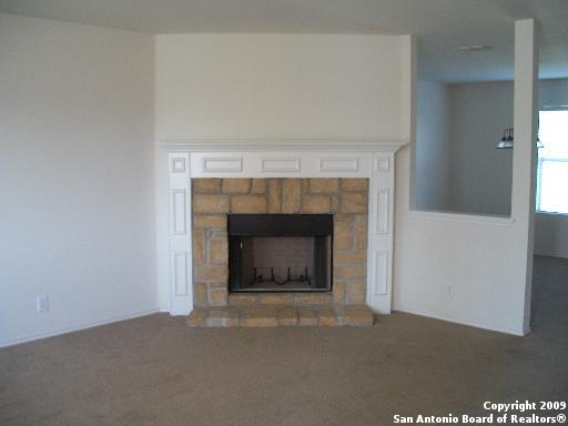 3430 Longhorn, San Antonio, TX 78261 - interior details featuring a stone fireplace and carpet flooring