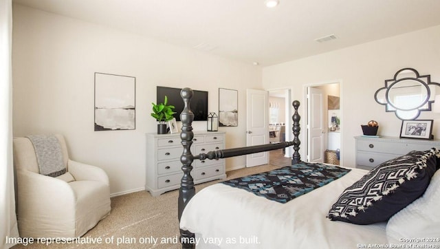 bedroom with carpet floors, baseboards, and visible vents